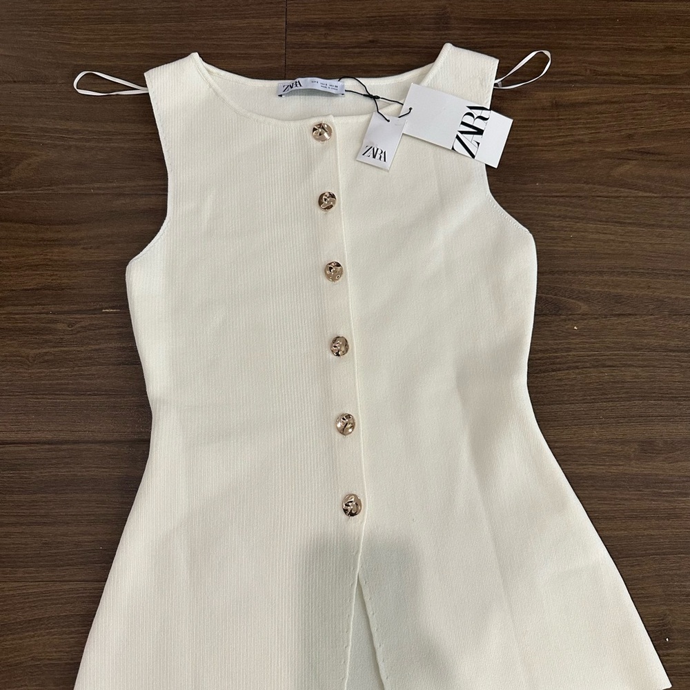 Zara White Sleeveless Sheath Blouse Wedding Guest - Picture 1 of 4